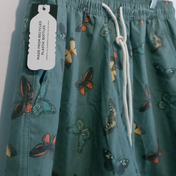 RSQ Swim Shorts Men's Green Butterfly Print Drawstring Pockets Size Medium - Picture 4 of 7